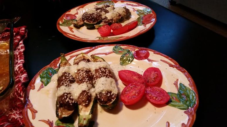 Lamb Stuffed Zucchini with Canteloupe Mint Sauce